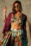 Esha L Amin_Multi Color Viscose Crepe Printed Small Tile Deep V Neck Bralette _Online_at_Aza_Fashions