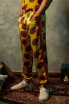 Esha L Amin_Yellow Modal Satin Printed Blotch Abstract Joggers _Online_at_Aza_Fashions