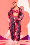 Buy_Esha L Amin_Multi Color Viscose, Crepe Embroidery Coachella Geometric Print Trench Jacket _Online_at_Aza_Fashions