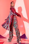 Esha L Amin_Multi Color Viscose, Crepe Embroidery Coachella Geometric Print Trench Jacket _at_Aza_Fashions
