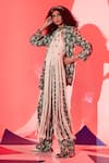 Shop_Esha L Amin_Green Viscose, Crepe Pyramid Print Pant _Online_at_Aza_Fashions