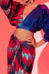 Esha L Amin_Multi Color Viscose Crepe Print Geometric V Neck Coachella Crop Top _Online_at_Aza_Fashions