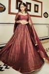 Buy_Safaa_Maroon Vegan Silk Lining Shantoon Woven Floral And The Iffat Bridal Lehenga Set 