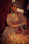 Buy_Etasha by Asha Jain_Gold Lehenga And Dupatta Metallic Tissue Textured V Neck Flared Set _Online_at_Aza_Fashions