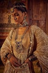 Etasha by Asha Jain_Gold Anarkali Brocade Embroidery Gota Patti Metallic Textured Set With Jacket _Online_at_Aza_Fashions