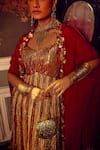 Buy_Etasha by Asha Jain_Maroon Metallic Textured Anarkali With Embellished Cape_Online_at_Aza_Fashions