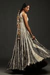 Etasha by Asha Jain_Silver One Shoulder Metallic Flared Anarkali With Lehenga _Online_at_Aza_Fashions