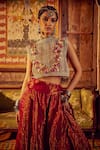 Etasha by Asha Jain_Gold Embellished 3d Floral Motifs Boat Crochet Crop Top And Palazzo Set For Women_Online_at_Aza_Fashions