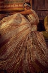 Buy_Etasha by Asha Jain_Gold Lehenga And Dupatta Metallic Tissue Textured V Drape Saree Set _Online_at_Aza_Fashions