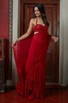 Arpita Mehta_Red Georgette Embroidery Cutdana And Mirror Halter Pre-draped Saree With Blouse _at_Aza_Fashions
