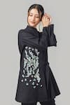 Buy_Ek Dhaaga_Black Poplin Embellished Metallic Stand Collar Shirt  _Online_at_Aza_Fashions