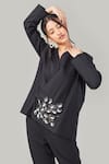 Buy_Ek Dhaaga_Black Poplin Embellished Leaf V Neck Overlap Full Sleeve Shirt _Online_at_Aza_Fashions