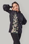 Buy_Ek Dhaaga_Black Poplin Embellished Floral Shirt Collar Balloon Sleeve  _Online_at_Aza_Fashions