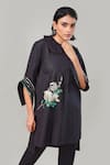 Shop_Ek Dhaaga_Black Poplin Embellished Floral Peter Pan Collar Long Shirt  _Online_at_Aza_Fashions