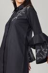 Shop_Ek Dhaaga_Black Poplin Embellished Leaf Shirt Collar Bell Sleeve  _Online_at_Aza_Fashions