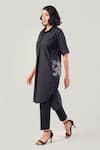 Ek Dhaaga_Black Poplin Embellished Floral Spread Collar Pocket Long Shirt _Online_at_Aza_Fashions