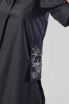 Shop_Ek Dhaaga_Black Poplin Embellished Floral Spread Collar Pocket Long Shirt _Online_at_Aza_Fashions