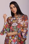 ALPONA DESIGNS BY SOHAM ACHARYA_Brown Cotton Silk Printed Floral Round Neck Tunic And Palazzo Set _Online_at_Aza_Fashions