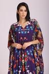 Alpona Designs By Soham Acharya Blue Rayon Cotton Floral V Neck Print Gown Online at Aza Fashions Alpona Designs By Soham Acharya_Blue Rayon Cotton Floral V Neck Print Gown _Online_at_Aza_Fashions