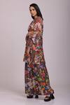 Buy_ALPONA DESIGNS BY SOHAM ACHARYA_Brown Cotton Silk Printed Floral Round Neck Tunic And Palazzo Set _Online_at_Aza_Fashions