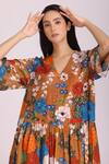 Alpona Designs By Soham Acharya Brown Cotton Silk Floral V Neck Print Dress Online at Aza Fashions Alpona Designs By Soham Acharya_Brown Cotton Silk Floral V Neck Print Dress _Online_at_Aza_Fashions