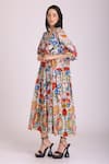 Buy_ALPONA DESIGNS BY SOHAM ACHARYA_Grey Cotton Silk Printed Floral V Neck Midi Dress _Online_at_Aza_Fashions