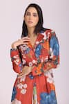 Alpona Designs By Soham Acharya_Brown Cotton Silk Floral Notched Print Jacket And Palazzo Set _Online_at_Aza_Fashions