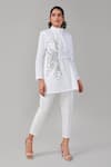 Ek Dhaaga_White Poplin Embellished Metallic Stand Collar Panelled Shirt _Online_at_Aza_Fashions