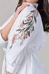 Shop_Ek Dhaaga_White Poplin Embroidered Floral Shirt Collar Balloon Sleeve  _Online_at_Aza_Fashions