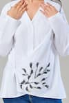 Shop_Ek Dhaaga_White Poplin Embellished Leaf V Neck Overlap Full Sleeve Shirt  _Online_at_Aza_Fashions