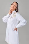 Buy_Ek Dhaaga_White Poplin Embellished Floral Mandarin Button Down Puff Sleeve Long Shirt _Online_at_Aza_Fashions