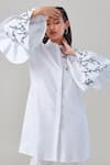 Buy_Ek Dhaaga_White Poplin Embellished Leaf Shirt Collar Bell Sleeve Long  _Online_at_Aza_Fashions