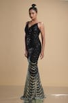 Kommal Sood Black Lycra Stretch Net Graphic Pattern Work Spaghetti Gown at Aza Fashions Kommal Sood_Black Lycra Stretch Net Graphic Pattern Work Spaghetti Gown _at_Aza_Fashions