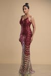 Buy Kommal Sood Maroon Lycra Stretch Net Work Graphic Pattern Spaghetti Gown Online at Aza Fashions Buy_Kommal Sood_Maroon Lycra Stretch Net Work Graphic Pattern Spaghetti Gown _Online_at_Aza_Fashions