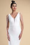 Buy_Kommal Sood_White Lycra Stretch Net Embroidered Sequins Graphic Pattern Gown  _Online_at_Aza_Fashions
