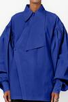 Two Point Two_Blue Cotton Poplin Solid Asymmetrical Collar Tombo Wrap Shirt _Online_at_Aza_Fashions