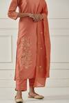 Buy_Kamaltaas_Orange Chanderi Silk, Lining Mulmul Gota, Pittan And Embroidered Kurta Set_Online_at_Aza_Fashions