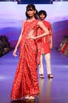 Shop_Punit Balana_Red Satin Scoop Neck Flower Bouquet Print Pre-draped Saree With Blouse _Online_at_Aza_Fashions