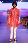 PUNIT BALANA_Red Chanderi Silk Embroidery Coin Embellished Kurta Set _Online_at_Aza_Fashions