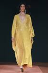 Arpita Mehta_Yellow Georgette Sequins, Mirrors V-neck And Embroidered Kaftan_Online_at_Aza_Fashions