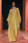 Buy_Arpita Mehta_Yellow Georgette Sequins, Mirrors V-neck And Embroidered Kaftan_Online_at_Aza_Fashions