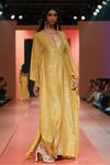 Shop_Arpita Mehta_Yellow Georgette Sequins, Mirrors V-neck And Embroidered Kaftan_Online_at_Aza_Fashions