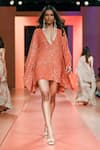 Arpita Mehta_Orange Georgette Hand Embroidered Sequins Plunge V Neck Short Kaftan _Online_at_Aza_Fashions