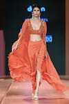 Arpita Mehta_Orange Tulip Skirt Set With Cape _Online_at_Aza_Fashions