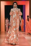 Arpita Mehta_Orange Crepe Silk Printed Garden One Shoulder Gown _Online_at_Aza_Fashions