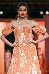 Buy_Arpita Mehta_Orange Crepe Silk Printed Garden One Shoulder Gown _Online_at_Aza_Fashions