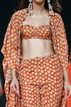 Arpita Mehta_Orange Crepe Silk Printed Butti Cape Open Pant Set _Online_at_Aza_Fashions