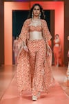 Shop_Arpita Mehta_Orange Crepe Silk Printed Butti Cape Open Pant Set _Online_at_Aza_Fashions