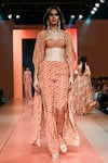 Arpita Mehta_Orange Crepe Silk Printed Butti Cape Open Pant Set _at_Aza_Fashions