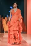 Arpita Mehta_Orange Georgette Plain Halter Neck Ruffle Saree And Blouse Set _Online_at_Aza_Fashions